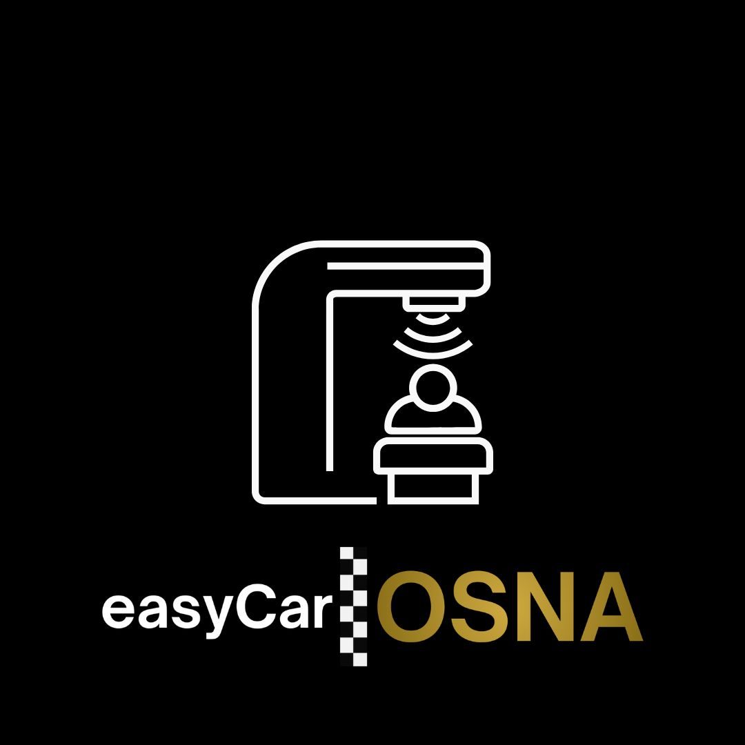 Strahlentherapiefahrten Osnabrück Logo von easyCar OSNA mit einem stilisierten Fahrzeugscanner.