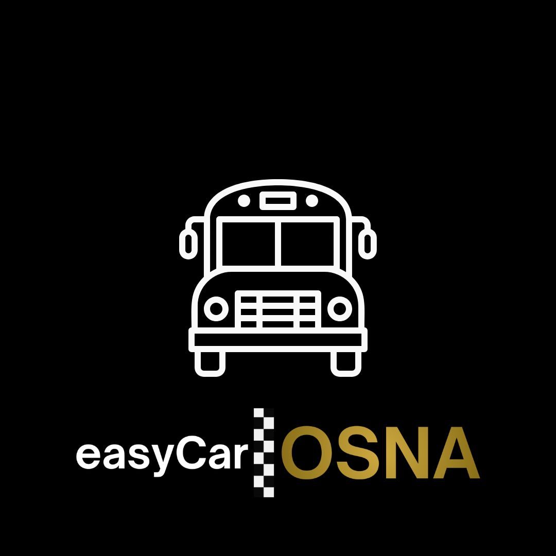 Schülerbeförderung Kita-fahrten Osnabrück Ein einfacher Linienbus mit dem Text "easyCar OSNA" darunter.